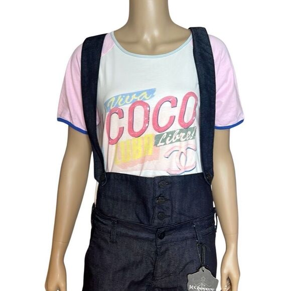 NWT J & Company Raw Denim Suspender Pants Straight Leg Size 28 - Picture 2 of 16